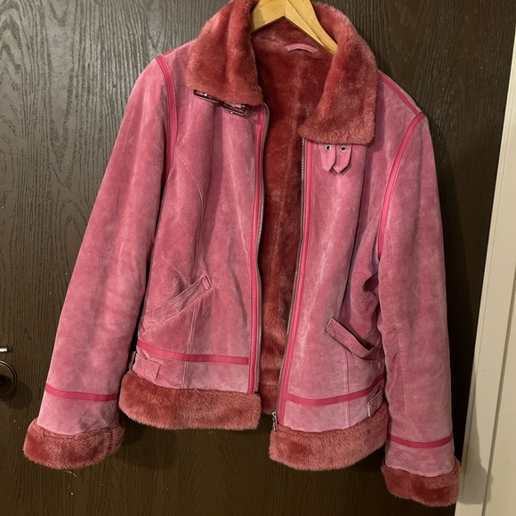 SOLD**  pink leather fur coat - Picture 1 of 4